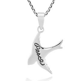 AeraVida Dove in Flight Engraved Peace .925 Sterling Silver Charm Pendant Necklace