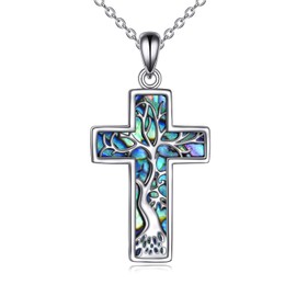 YFN Cross Necklace for Women Sterling Silver Tree of Life Cross Pendant Cross Jewellery for Women Men