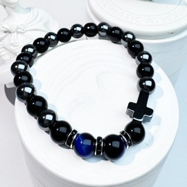 HOKPLITE Stretch Beaded Bracelet for Men, Cross Inspirational Faith Jewelry Bracelet Gifts