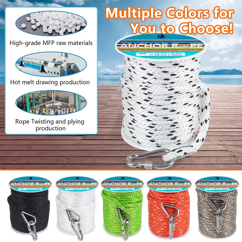3/8 Inch 50 FT Anchor Rope, Boat Anchor Rope Solid