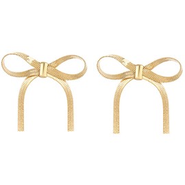 XIANQI Long Chain Bow Dangle Drop Tassel Earrings for Women Statement Ribbon Fringe Waterfall Dangling Wedding Prom Fashion Jewelry Gift (Gold-2)