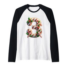 Candy Cane Christmas Number Three Raglan Baseball Tee