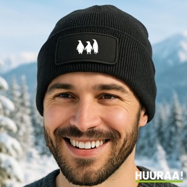 Huuraa Beanie Pinguine Silhouette Geschenk Black Pinguine Geschenkidee