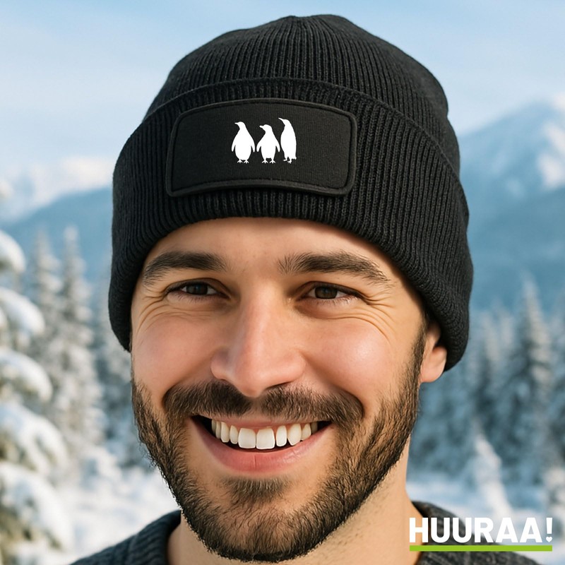 Huuraa Beanie Pinguine Silhouette Geschenk Black Pinguine Geschenkidee