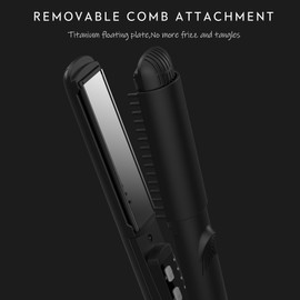 AINA Hair Straightener Comb, Flat Iron with Comb | Titanium Iron 450F | Dual Voltage Hair Straightening | Curling 2 in1 | Resolve Tangled | frizz Free (Vader Black)