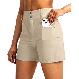 Viodia Women's 5" Hiking Golf Shorts with Pockets High Waist Stretch Cargo Short Shorts for Women Casual Summer Walking Khaki