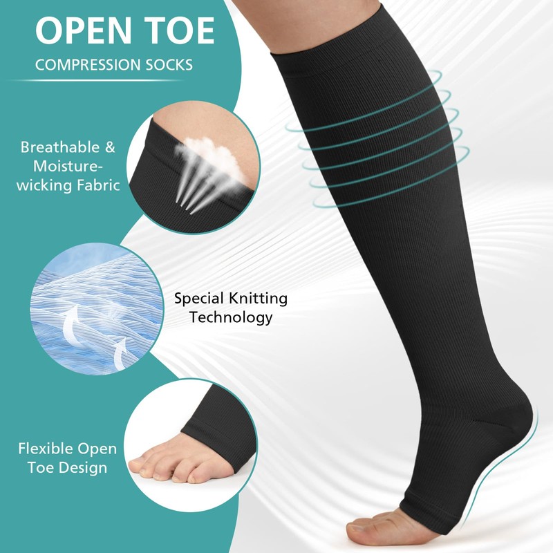 Pack of 3 Open Toe Compression Socks for Men and