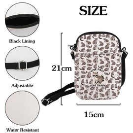 HOLLP Funny Raccoon Gift Raccoon Lover Crossbody Bag Live Fast Eat Trash Small Sling Bag for Raccoon Owner, Live Fast Eat Trash