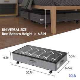 2-in-1 Under Bed Storage with Wheels and Lids,50L Capacity Underbed Storage Containers Bins with Clear Window&Label,Under Bed Drawers Rolling Storage Organizer for Clothes,Shoes,Toys,Books,Gray-2 Pcs