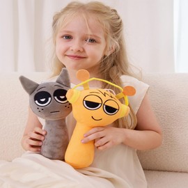 WMP® Sprunki Plush, Sprunki Game Plush Toys, 2PCS Plush Toys, Horror Games Plushies Toy for Fans, Soft Stuffed Animal Pillow Figure Doll Christmas Birthday Gifts for Adult Kids (9" Gray+Orange)