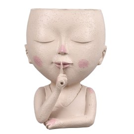 Face Flower Pot Head Planter Pot Cute Resin Succulent Planter with Drainage Hole Closed Eyes Large Opening for Indoor Outdoor