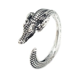 LZD Alloy Cuff Ring Crocodile Adjustable Antique Silver Size 8 Adjustable 18mm P421