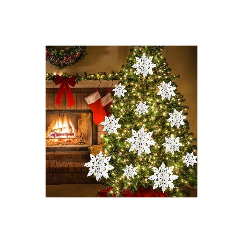 18 Adornos de Copos de Nieve Blancos de Navidad de