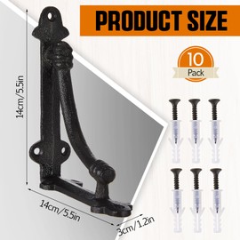 Gisafai 10 Pcs Decorative Shelf Brackets 5.5 Inch Cast Iron Half Round Open Shelf Metal Bracket Heavy Duty Black Farmhouse Wall Floating for DIY