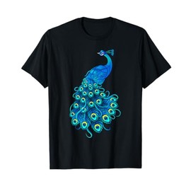 Blue Peacock Print Teal Feathers Bird Lover Men Women Gifts T-Shirt