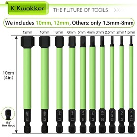 TLEEP 20 x 1/4" 100MM Long Allen Wrench Drill Bits, 1.5MM to 12MM & 5/64" to 5/16", Hex Head Allen Bit Set S2 Steel Magnetic Tips Screwdriver Set for Ikea Type Furniture, SAE & Metric Hex Bit Set