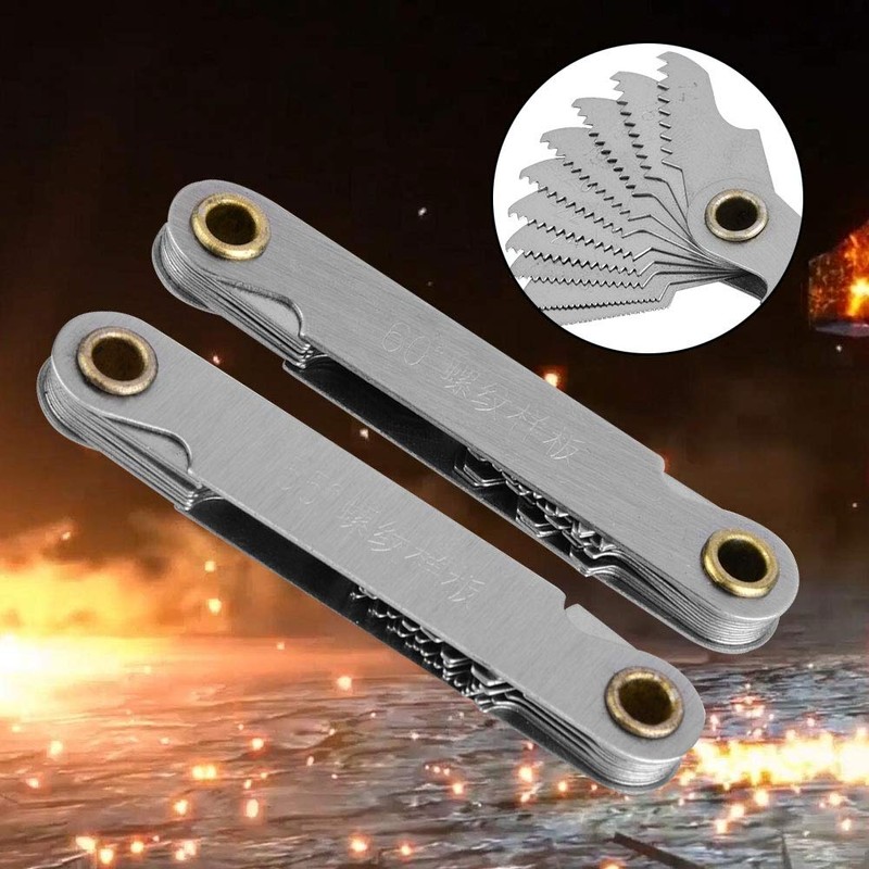 Marhynchus 2pcs Imperial Thread Gauge 55°+Metric60° Stainless Steel Screw Step