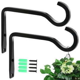 FRENTH 2Pcs Outdoor Hanging Plants Bracket, 6 inch WallMount Plant Hooks, HeavyDuty Metal Hanging Plants Hangers for Flowers Baskets Planter Bird feeders Wind Chimes Lanterns Rustic Home Decor, Black