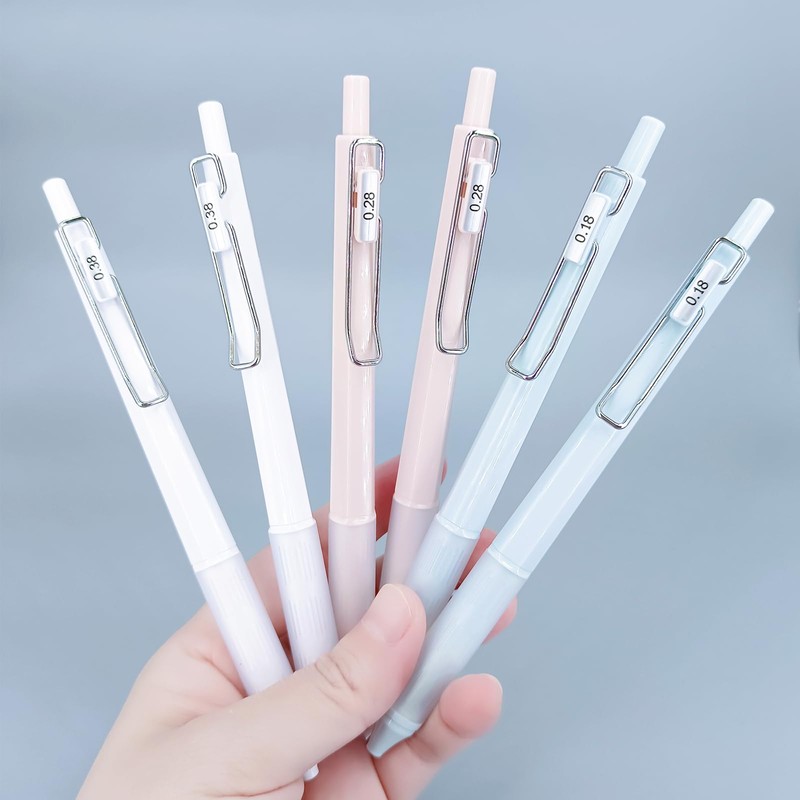 UPENOTE 6pcs Gel Pen set, Black Ink Pens 0.18mm /0.28mm