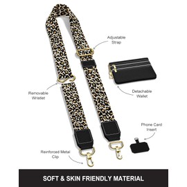 Nipichsha Crossbody Phone Strap with Wallet, Clip and Go Strap for Phone with Wallet, Adjustable Crossbody Cell Belt with Zippered Pouch, Neck Shoulder Cell Lanyard for Women, Black Leopard