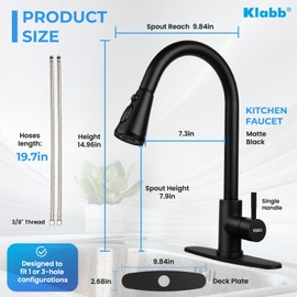 Klabb Single Handle High Arc Pull Out Kitchen Faucet, Matte Black Single Handle Brass Pull-Out Faucet with Pull Down Sprayer & Deck Plate, Durable & Easy to Install for Kitchen Sink,Laundry Rv Bar
