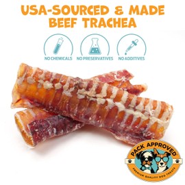 Pack Approved Beef Trachea - Dehydrated Beef Dog Treats Made in USA - Single Ingredient Treat w/Chondroitin & Glucosamine - Dog Joint Health for Small to Medium Breeds - 5-6" (4ct)