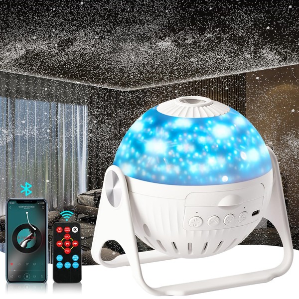 Planetarium for Home Use, Professional, Kids, Popular, Remote Control with Bluetooth Speaker, Milky Way, Aurora, Constellation, 7 Different Movie Films, HD Zoom Starry Sky Light, Bedside Lamp, Timer Function, 360 Degree Rotation, Light Color Conversion, 