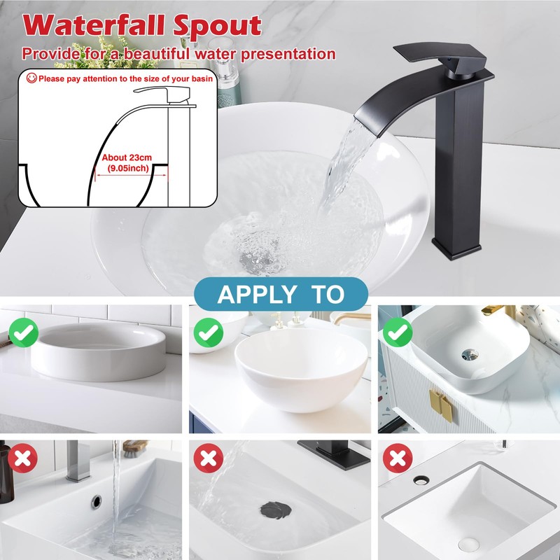 Midanya Vessel Sink Facuet Waterfall Tall Bathroom Faucets Vanity Single