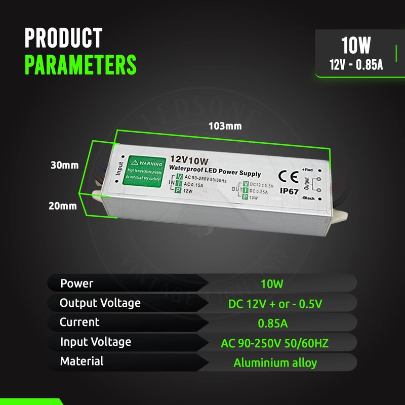 10W - 250W IP67 LED Driver Transformer Power Supply for