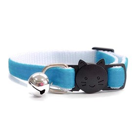 Velvet Cat Collars with Bell | Quick Safety Release Breakaway Buckle | Handmade in the UK | Available in Cat & Kitten Size | Turquoise Velvet