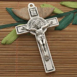 Cross LARGE 3D CROSS CRUCIFIX JESUS RELIGIOUS pendant SILVER 24" necklace chain CHRIST