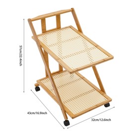 Fichiouy Foldable 2 Tier Utility Cart Service Cart Storage Shelf, Floor Storage Rack on Wheels for Living Room, Bedroom, Kitchen (Wood Color B)