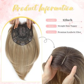 MORICHY Hair Toppers for Thinning Hair, 6.5x6.5inch Hair Topper with Large Base for Cover Gray Hair or Hair Loss Synthetic Hair Extensions Clip in Fringe Daily Use(Ombre Blonde With Dark Root)