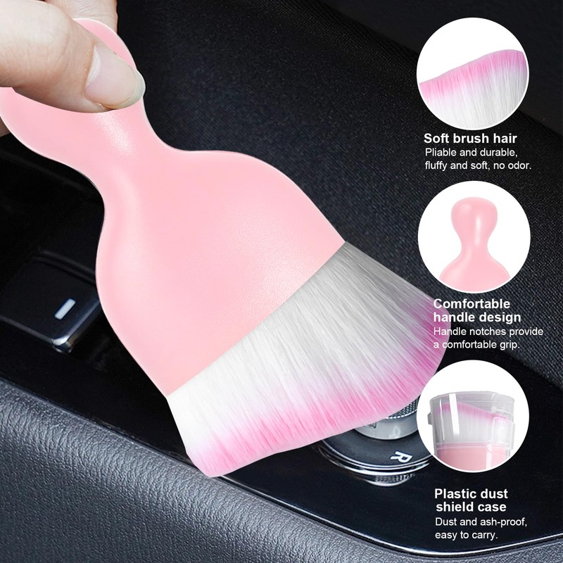 Ziciner Car Detailing Brush, Curved Soft Bristles Auto Removal Dust