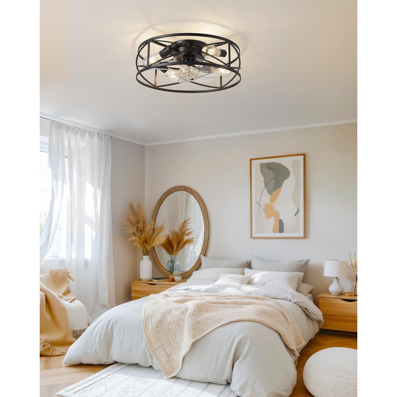 KDG 19.7″ Retro Low Profile LED Ceiling Fans with Light,