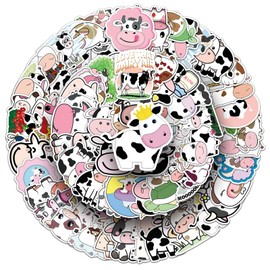 100 Pack Cow Stickers Pack Kawaii Cow Cartoon Animal Aesthetic Decals Vinyl Waterproof Stickers for Water Bottle Laptop Luggage Helmet Skateboard Snowboard Guitar Scrapbook Phone Gifts