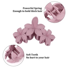 KIUEZIR 4 Packs Matte Flower Hair Claw Clips - Colorful Cute Hair Claws (Pink/Beige/Green/Red) with Non-Slip Grip, Medium Size Floral Grip Clips for Women Everyday/Beach/Party Hairstyles