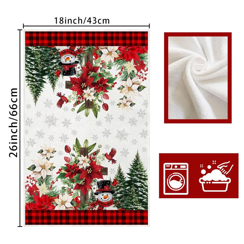 XCHI Red Plaid Winter Poinsettia Cross Snowman Christmas Kitchen Towels