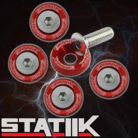 STATIIK 5 PC RED BILLET ALUMINUM FENDER/BUMPER WASHER/BOLT ENGINE BAY DRESS UP KIT