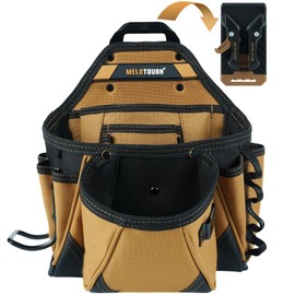 MELOTOUGH Contractor Pouch Electrician Tool Pouch Nail Screw Work Framer Tool Belt Pouch with Hammer Loop Clip on Utility Tool Organizer Pouch with Kickstand Back(Khaki)