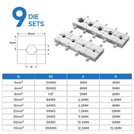 ZUVER 10 Tons Hydraulic Crimping Tool Kit Cable Lug Crimper Battery Terminals Crimping Tool with 9 US Standard Chromed Hexagonal Dies 12 AWG to 00 (2/0), 1/8" for Stainless Steel Wire Rope