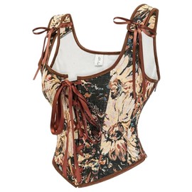 KUOSE Women's Renaissance Corset Top Floral Print Lace-up Vintage Medieval Corsets Vest
