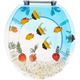 Aqua Glass Transparent Fish Aquarium Round Standard Size Toilet Seat with Cover Acrylic Sea - Blue / Clear