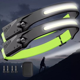 Yellow-Price 2 Rechargeable Headlamps, Waterproof Camping Gear for Hiking, Fishing, Cycling