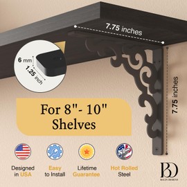 L Brackets by Balin Designs (Black) for 8"-10” Lace Style Shelves – Heavy Duty Decorative Metal Supports - Mantel Shelf - Easy Installation with Included Hardware - Set of 4