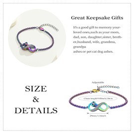 QGJNSGC Infinity Urn Bracelet for Women Men Forever Love Cremation Jewelry for Ashes Link Bracelet Keepsake Memorial Urn Lockets for Human Ashes Urn Bangle Bracelet Jewellery (Rainbow)