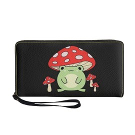 TOADDMOS Frog Mushroom Print Womens Wallet RFID Blocking PU Leather Coin Purse Credit Card Phone Handbag Zipper Clutch Travel Purse Wristlet