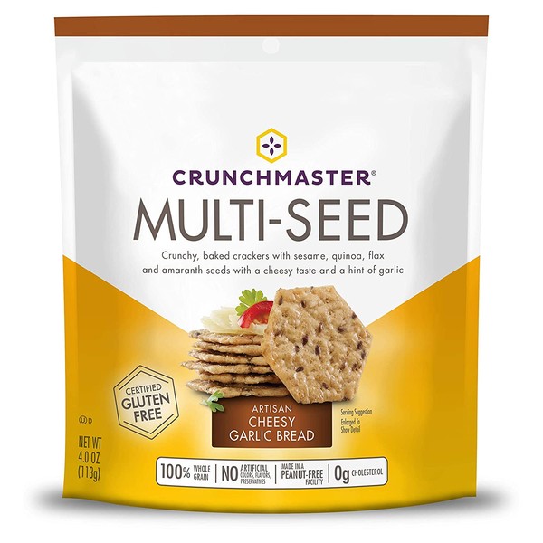 Crunchmaster Multi-Seed Crackers, Artisan Cheesy Garlic Bread, 4 Ounce