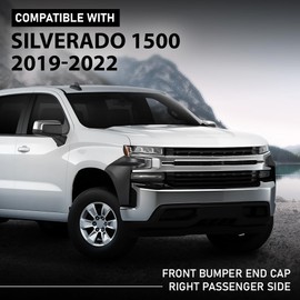 Front Bumper End Cap Extension, Compatible with Chevy Silverado 1500 2019-2022, Bumper Ends Extension Trim Replacement, Right Passenger Side