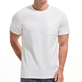 VEIISAR Men's Pocket T-Shirt - Mens Cotton Elastic Tees Soft Fitted Classic Tshirts White L